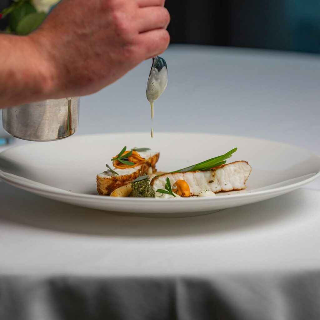 Pan-roasted fish with seasonal vegetables